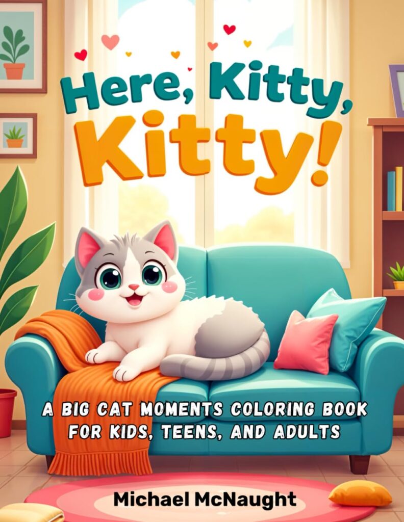 Here, Kitty, Kitty!: A Big Cat Moments Coloring Book For Kids, Teens, And Adults