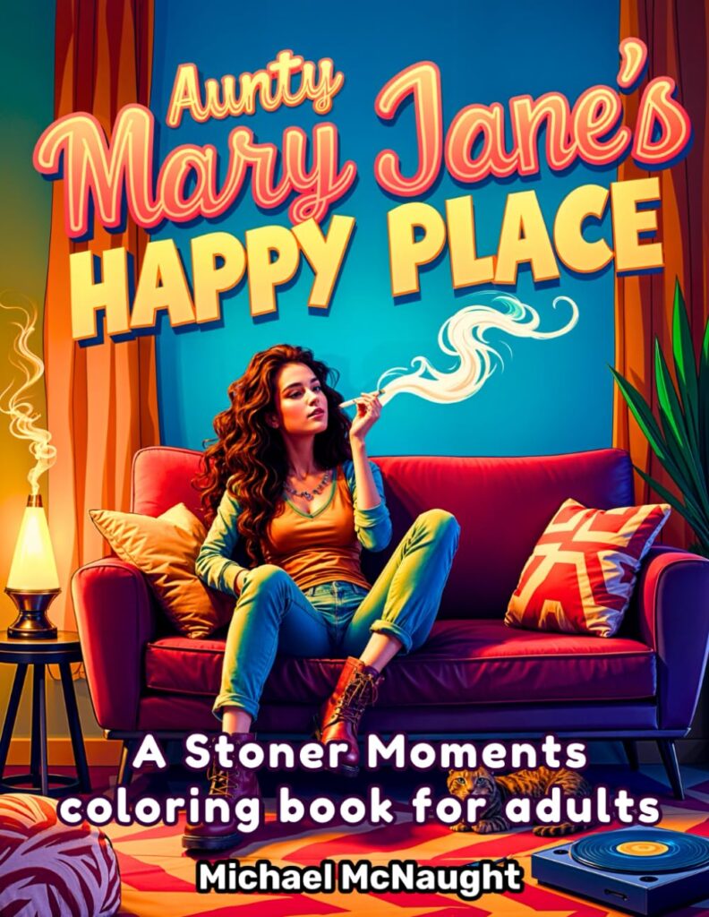 Aunty Mary Jane's Happy Place: A Stoner Moments coloring book for adults